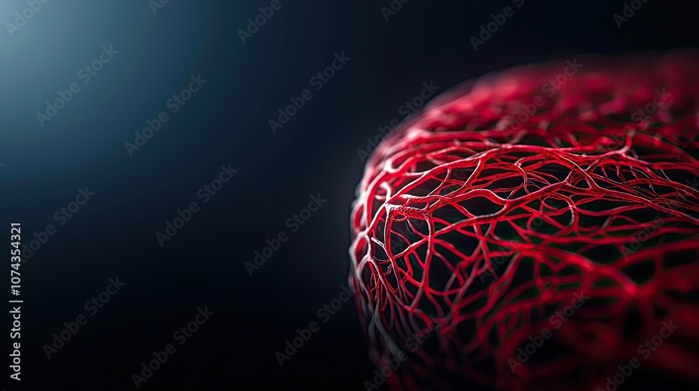 Poster Close-up view of red and intricate cellular structures on a dark background.