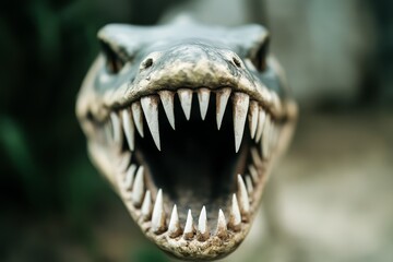Fototapeta premium A close up of a dinosaur head with its mouth open