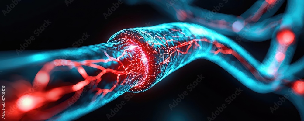 Poster Abstract representation of neural connections with glowing elements.
