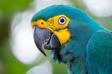 Obraz premium A close up of a blue and yellow parrot's head