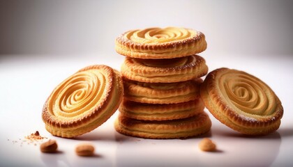 "Delicious Danish Butter Cookies Stacked Perfectly on White Background"