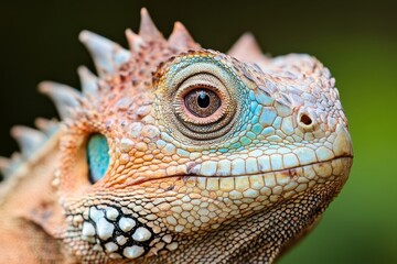 Obraz premium A close up of a lizard's face with a green background