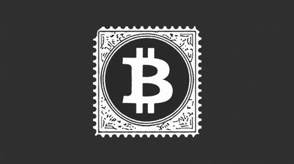 Obraz premium Bitcoin stamp design featuring the iconic logo set against a dark background, representing digital currency and innovation