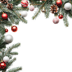 Festive Christmas Tree Ornaments and Branches with Copyspace