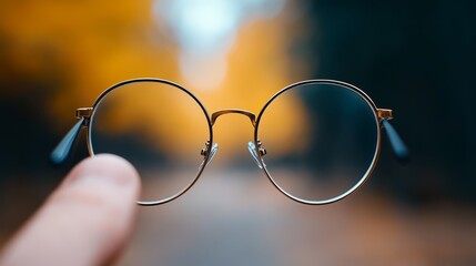 A person holding a pair of glasses in their hand