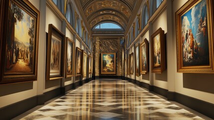 Fototapeta premium Elegant Art Gallery Interior with Stunning Paintings