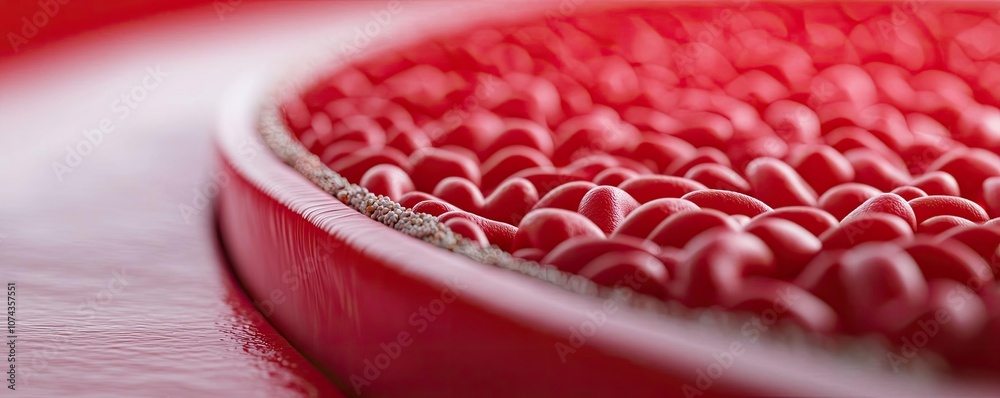 Poster Close-up of red jelly beans arranged in a circular pattern on a vibrant surface.