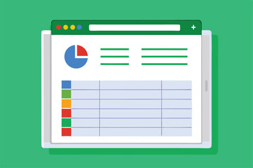 A digital device shows a split-screen with colorful charts and a detailed spreadsheet layout, indicating data analysis, Customizable cartoon illustrations for spreadsheets.