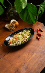 bean sprout soup vegetable with chili garlic onion garnish condiment empty copy space 