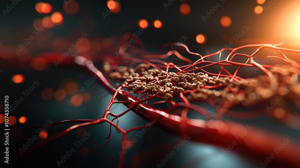 Poster close-up view of detailed blood vessel structure with glowing particles.