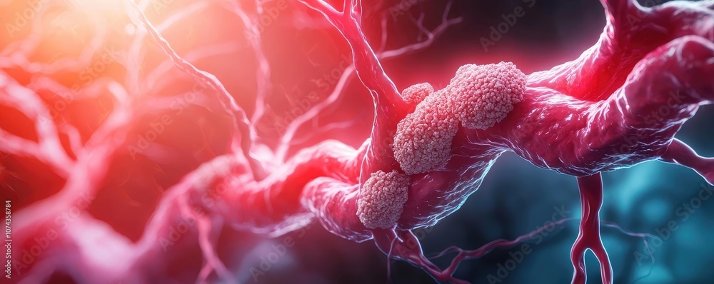 Poster detailed depiction of neurons with vibrant colors in a digital representation.