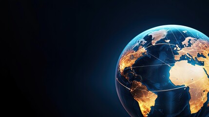 Fototapeta premium Globe representation with network connections on dark background.