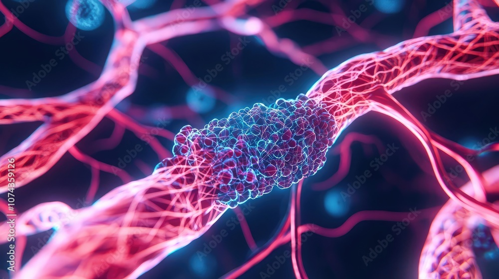 Aufkleber Microscopic view of colorful neural connections in vibrant patterns.