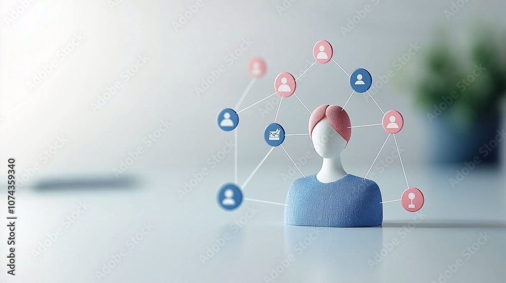 Poster customer segmentation and data analysis concepts illustrated with figurines and network connections 
