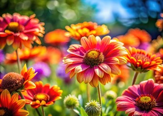 Macro Photography of Vibrant Summer Flowers in Garden Setting for Nature Lovers