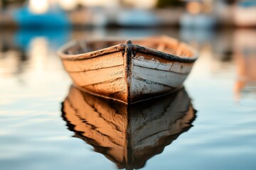 Obraz premium A small boat floating on top of a body of water