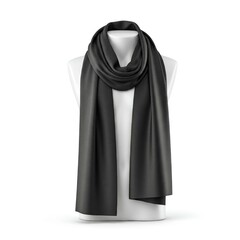 A black silk scarf elegantly draped over a white mannequin bust.