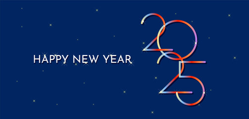 Blue background and orange color style with the words Happy New Year 2025 banner, poster,cover photo