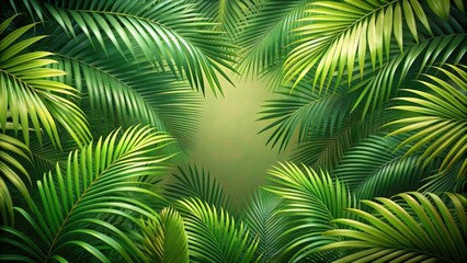 Fresh green jungle palm leaves overlay frame on background, jungle, palm, leaves, green, nature, tropical, foliage, flora