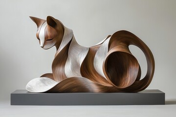 Elegant abstract sculpture of a cat with flowing design elements