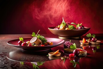 Maroon Metallic Backdrop for Elegant Food Photography Presentation