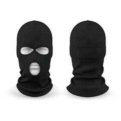 Black ski mask with front and back views, showing eye and mouth openings.