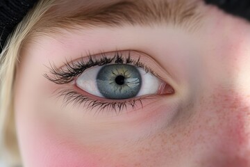 Obraz premium A close up of a woman's blue eye with freckles