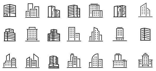 Buildings Line Editable Stroke Icons Set.
