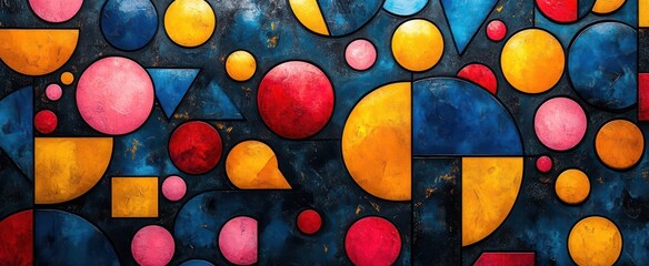 geometric shapes and vibrant colors intermingle in a seamless pattern inspired by bauhaus style creating an eyecatching abstract design