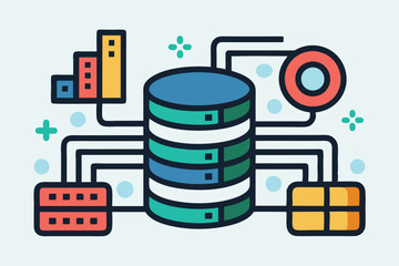 This graphic showcases an install dataset icon, featuring colorful elements and data flow connections, Install dataset icon, simple illustration