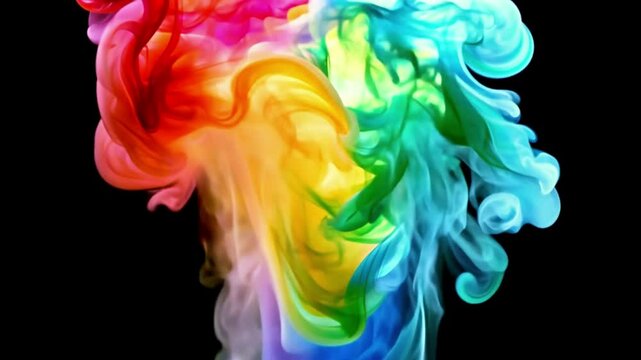Colorful rainbow smoke mixing on black background. Generative AI