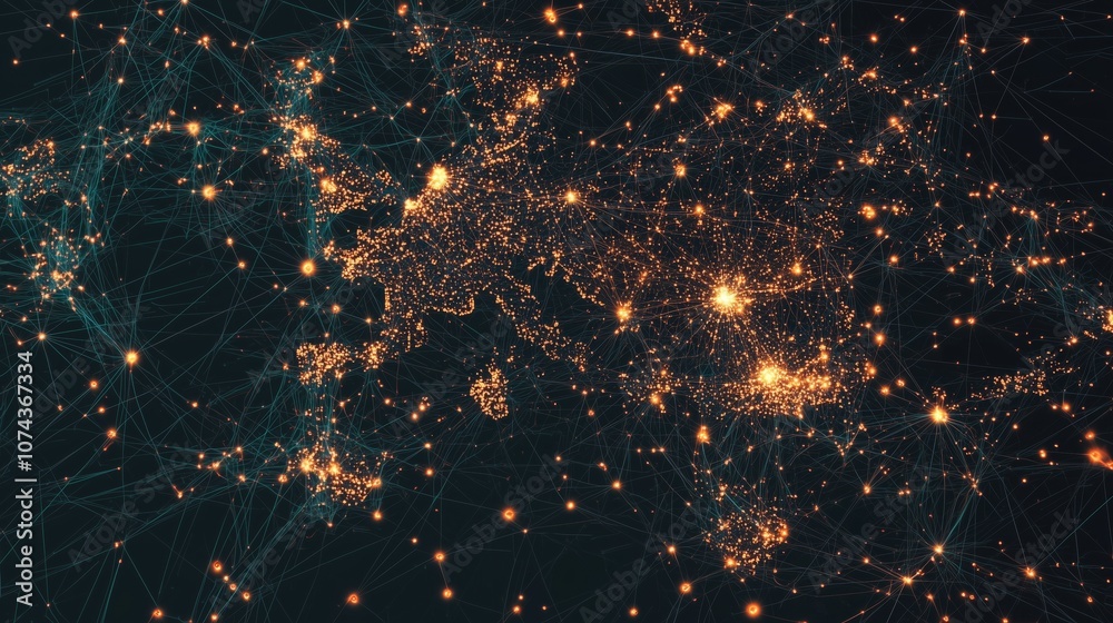 Poster stunning digital map visualization of europe highlighting live data streams connecting different reg