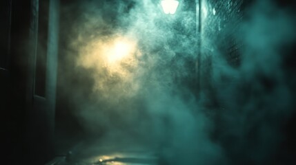 Vintage cinematic background with smoky, dim lighting and slight lens flare, evoking a 1940s noir film atmosphere