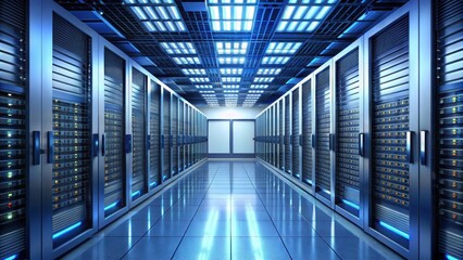 Corridor of server room with server racks in datacenter, data center, server rack