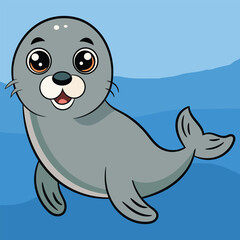 Hand-drawn Seal underwater cartoon Seal clipart
