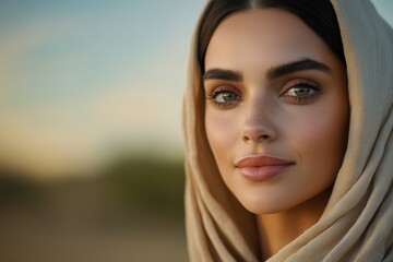 A woman wearing a headscarf in the desert