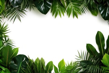 Lush tropical leaves frame background