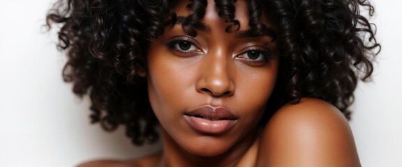 Fototapeta premium Elegant African American Woman with Natural Curly Hair Posing Confidently for Portrait Photography