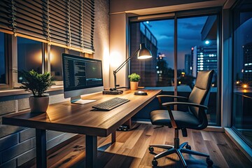 Fototapeta premium Minimalist Workspace for Software Developers with Long Exposure Effect for Clean Lines and Text Space