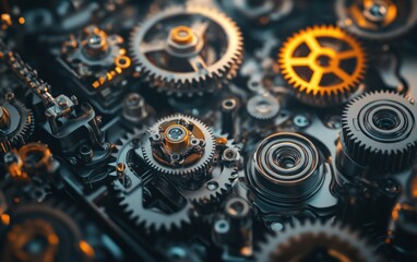 Mechanical gears and cogs in industrial machinery close-up