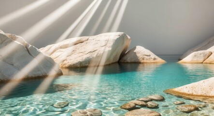 Sunbeams Illuminating Rocks Beneath Clear Water.