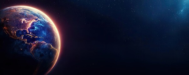 Obraz premium Earth viewed from space with vibrant colors and stellar backdrop.