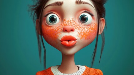 Young woman making a humorous fish face with pursed lips comical gesture for playful portraits