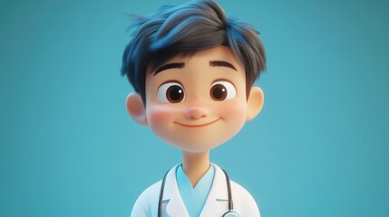 Young Asian medical doctor in white coat smiling confidently perfect for healthcare promotions and medical professional representations