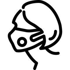 Profile view of a person wearing a face mask in a minimalistic line drawing style conveying health and safety