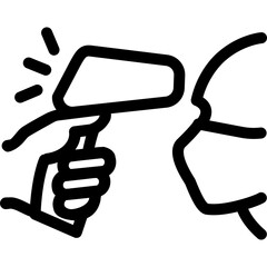 Hand holding a thermometer to check temperature of a person wearing a face mask in a health screening environment