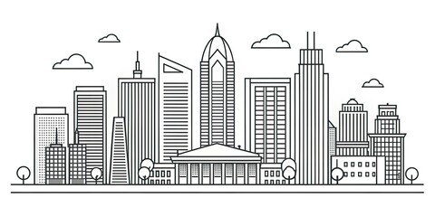 Fototapeta premium Monochrome Charlotte Cityscape with Linear Design for Urban Art Decor