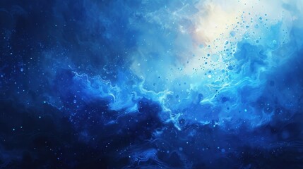 With a flick of the artists wrist bright blue ink droplets splattered onto the canvas each one radiating a soft ethereal light.