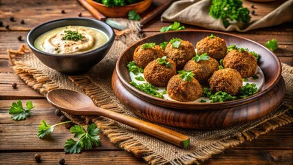 Mouthwatering Falafel with Hummus and Fresh Parsley on a Rustic Table