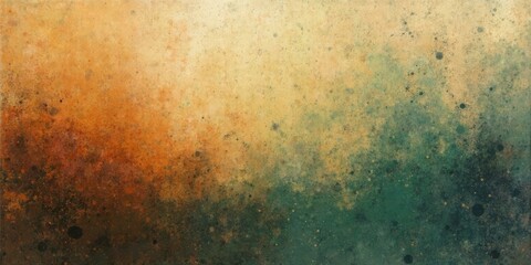 Brown And Green Paint Splatters Texture Effect With Gradient Blend Of Orange, Teal, And Dark Green Hues